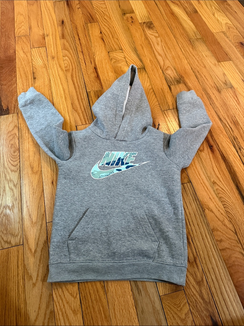 Nike Kids Gray Hoodie with Teal Logo Accent